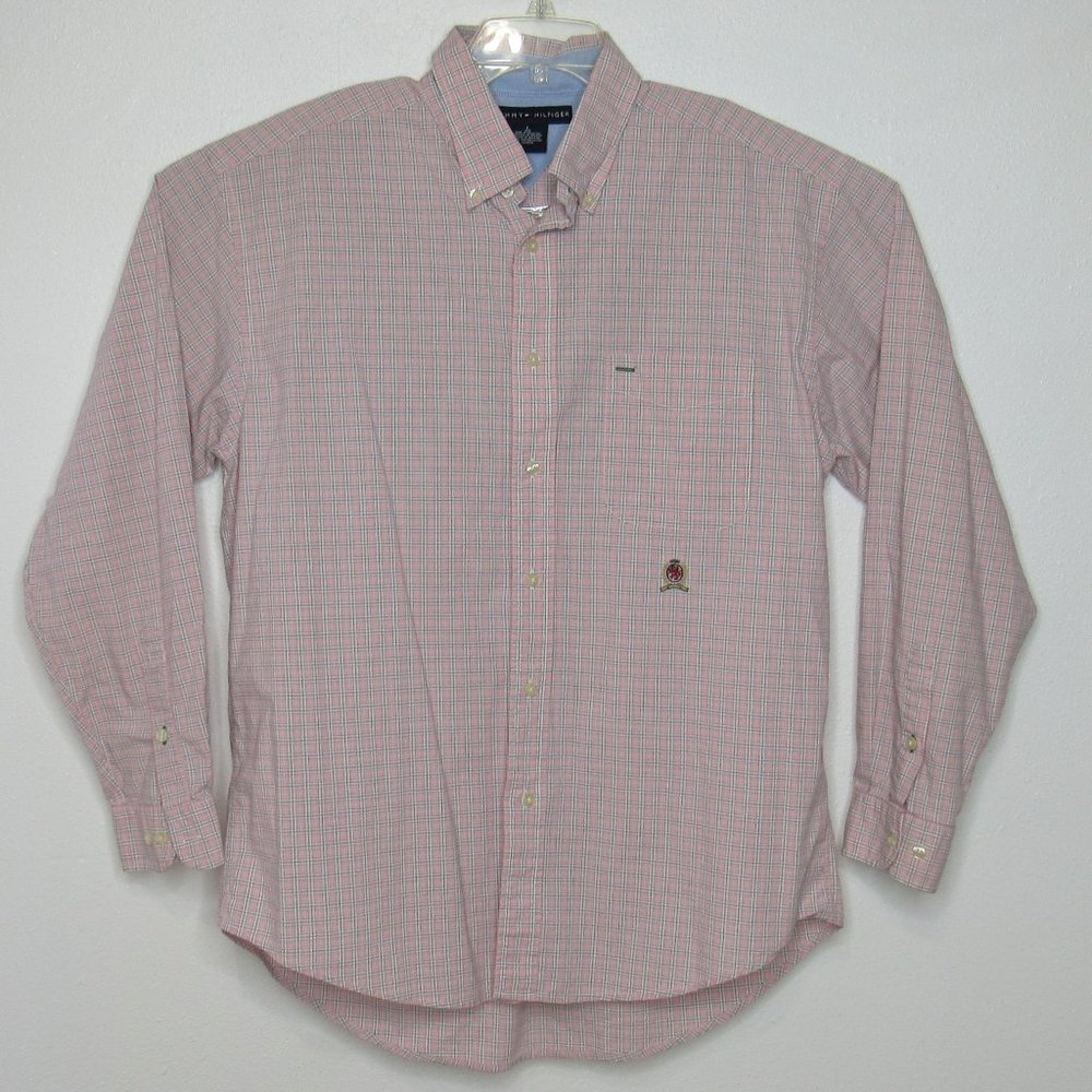 TOMMY HILFIGER MEN'S GINGHAM CASUAL BUTTON DOWN SHIRT SIZE L LONG SLEEVE